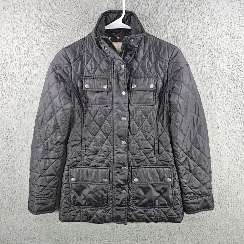 Banana Republic Womens XS Petite Black Quilted Field Jacket Polka Dot